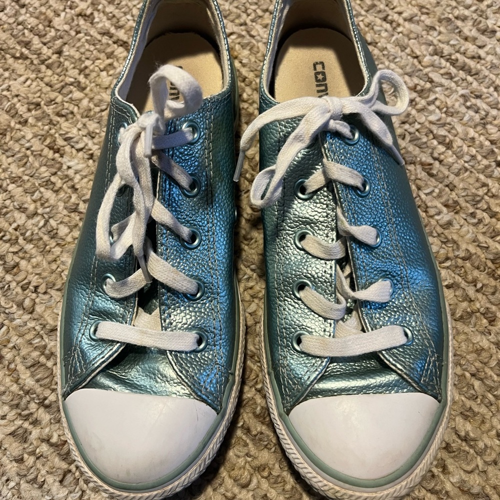 Metallic Teal Sneakers with White Laces